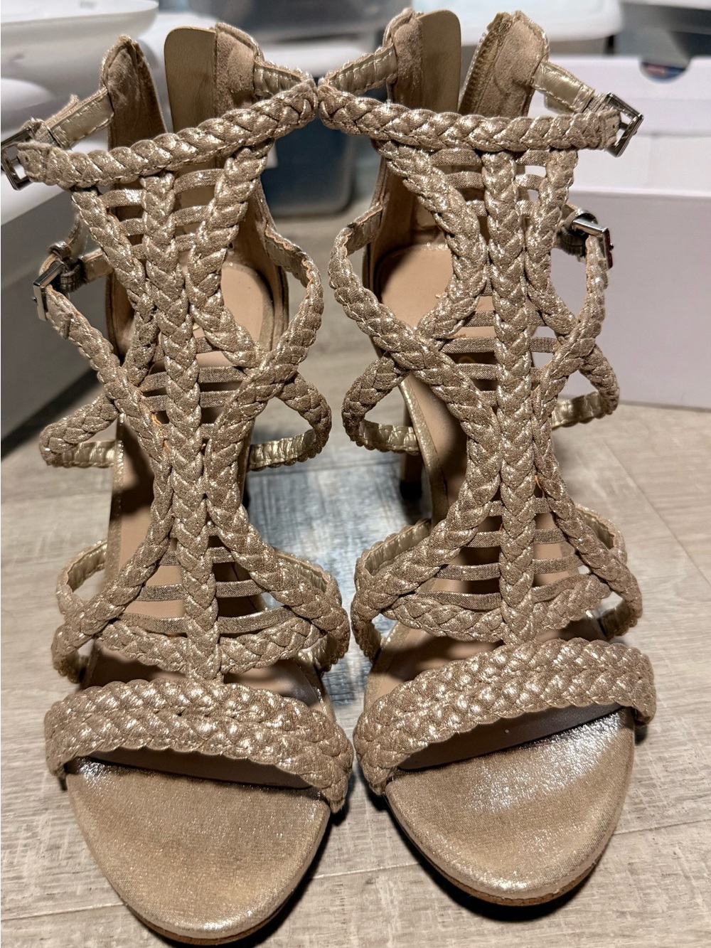 Aldo Braided Strappy High Heel Sandals - Beige